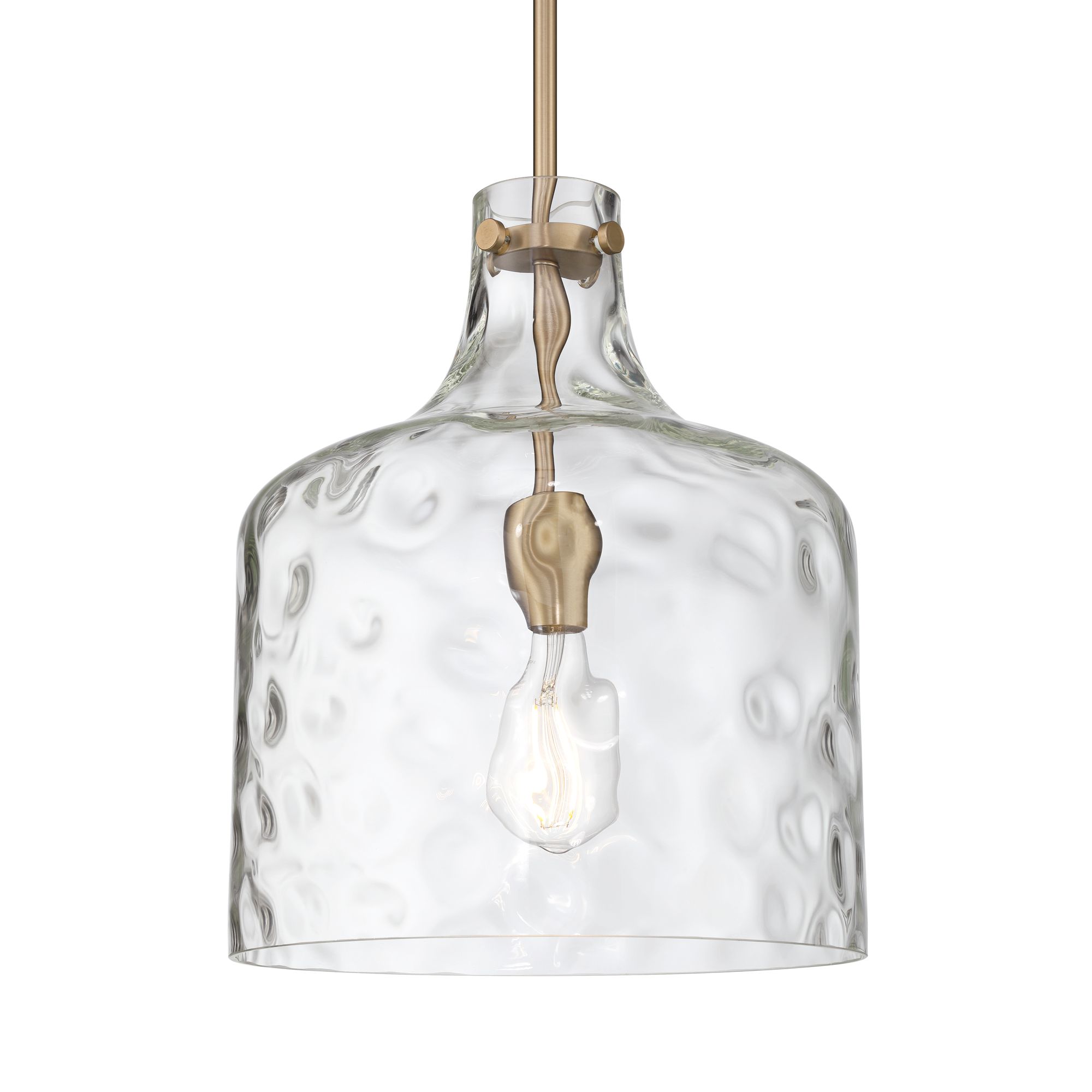 Image 4 Berger 12" Wide Matte Brass Hammered Glass Rustic Mini Pendant Light more views