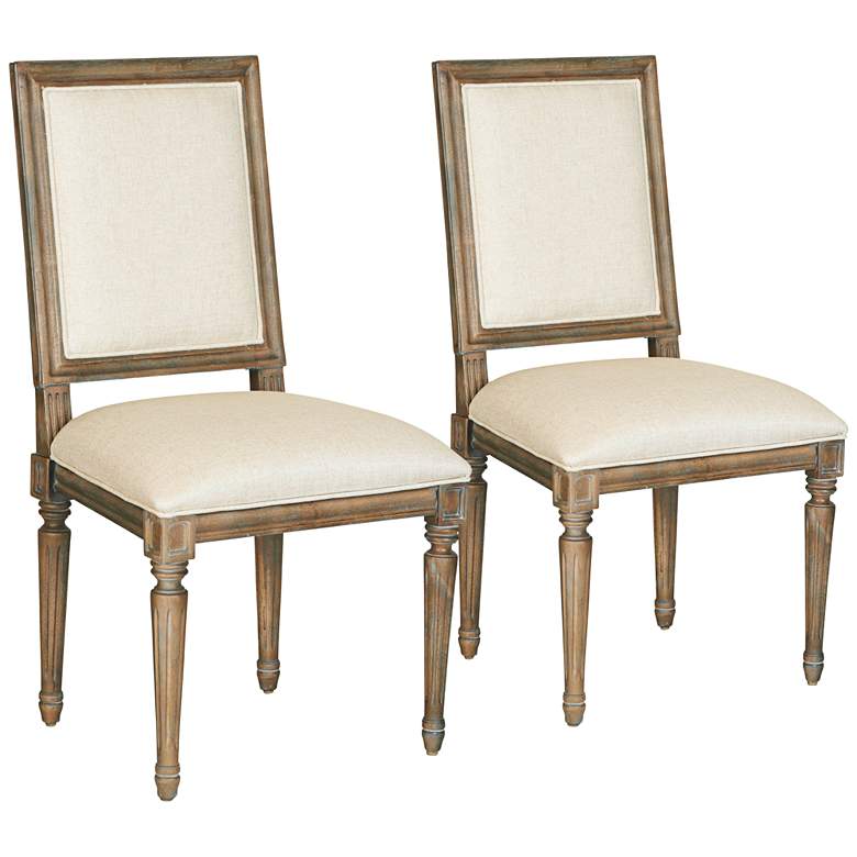 Image 1 Bergere Sand Fabric Brownstone Dining Chairs Set of 2