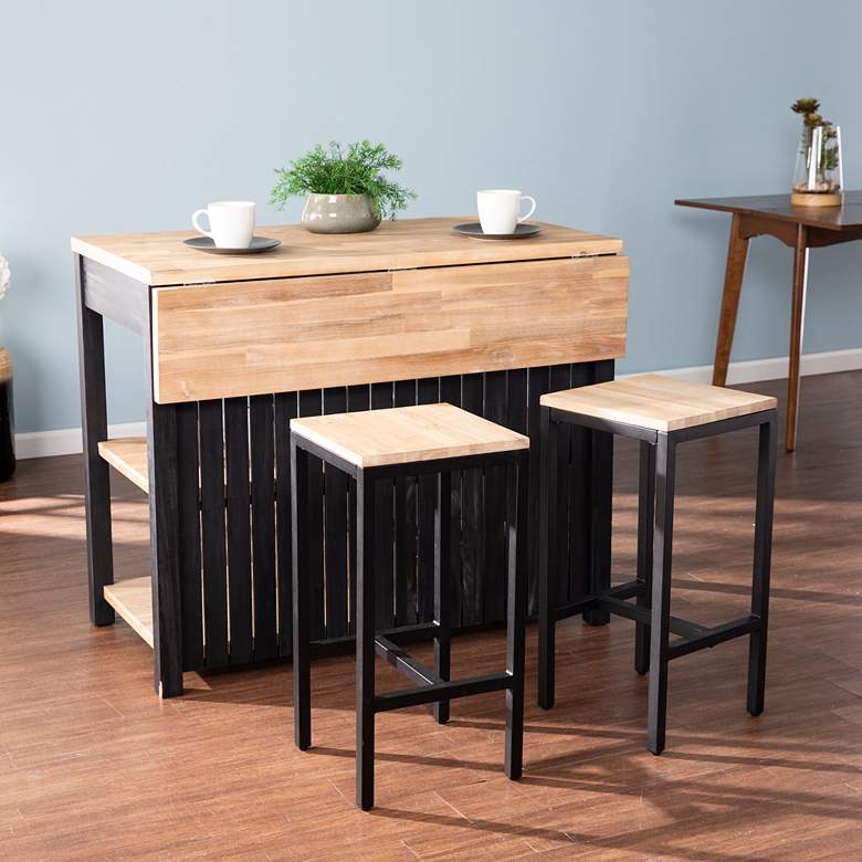 Image 1 Berinsly Black Natural 3-Piece Kitchen Island and Stool Set