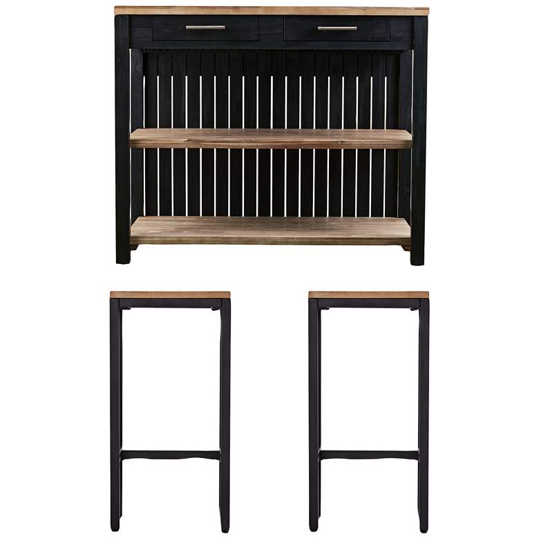 Image 3 Berinsly Black Natural 3-Piece Kitchen Island and Stool Set more views