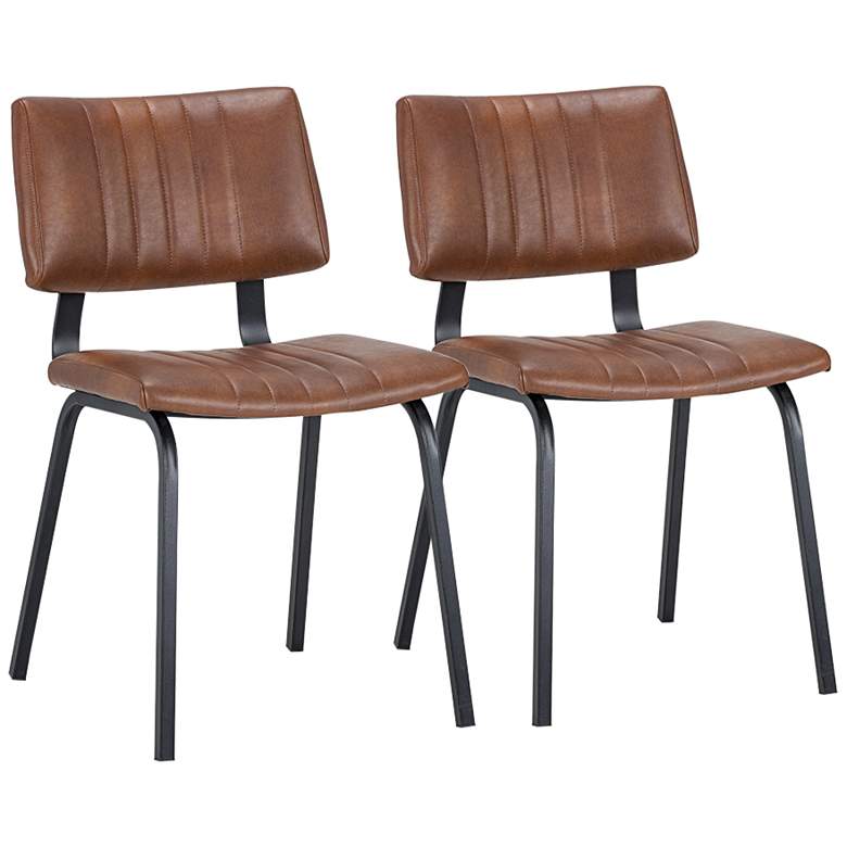 Image 1 Berkley Bravo Cognac Faux Leather and Metal Dining Chair Set of 2