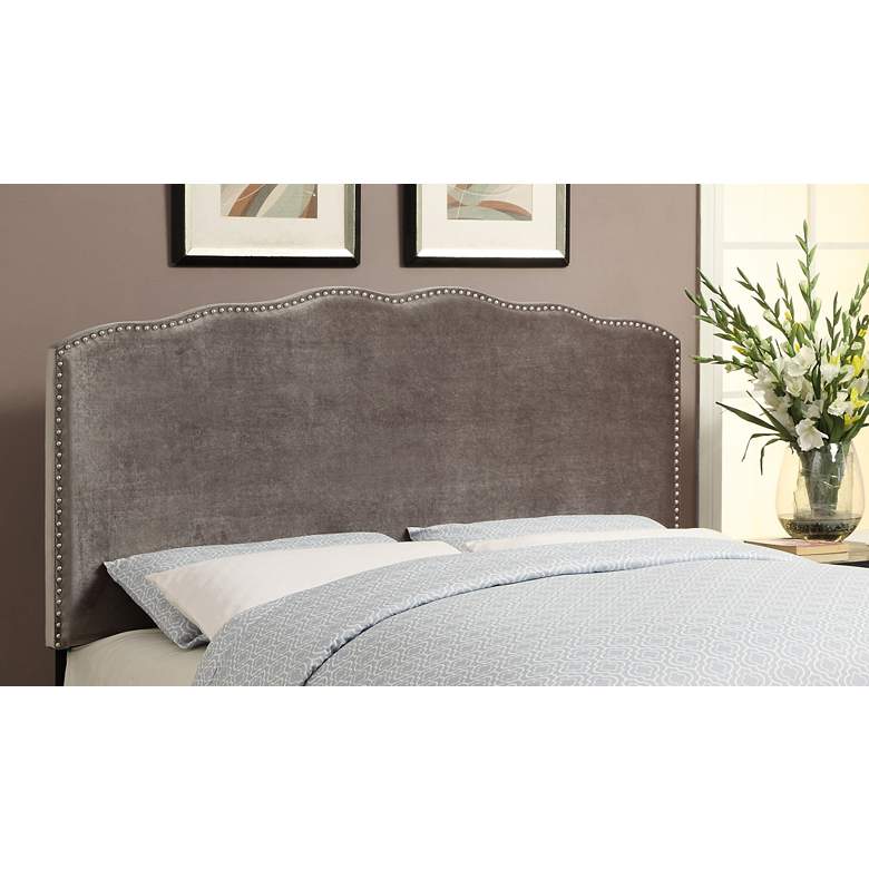 Image 1 Berkley Silver Shimmer Velvet Upholstered Queen Headboard