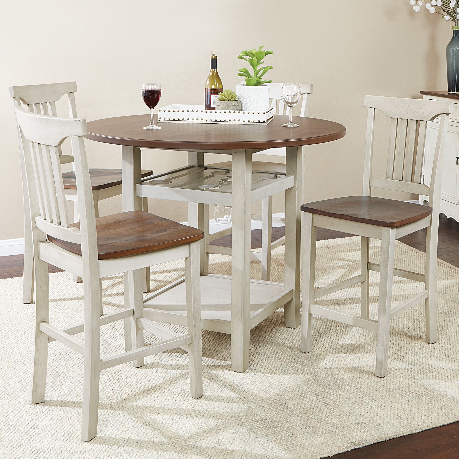 Berkley White Wood Stain 5 Piece Counter Height Dining Set