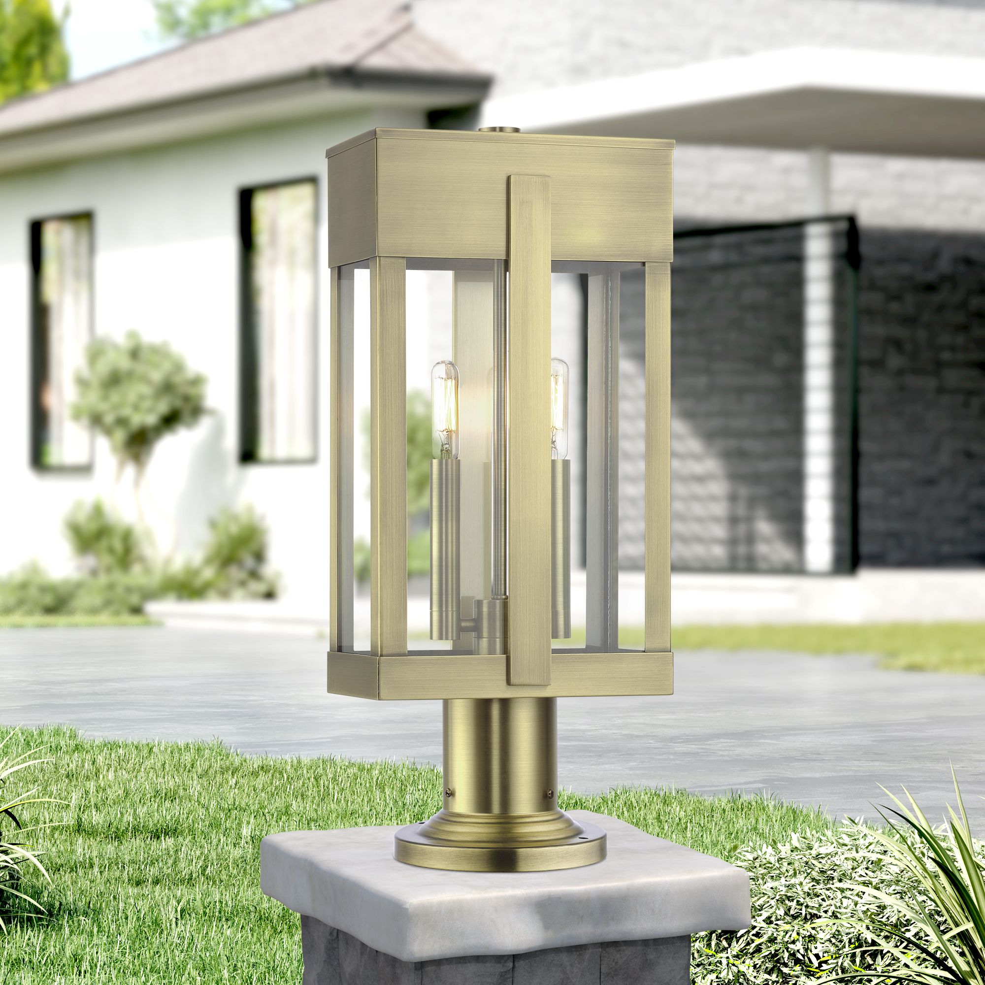 Berksford 2 Light Antique Brass Large Outdoor Post Top Lantern