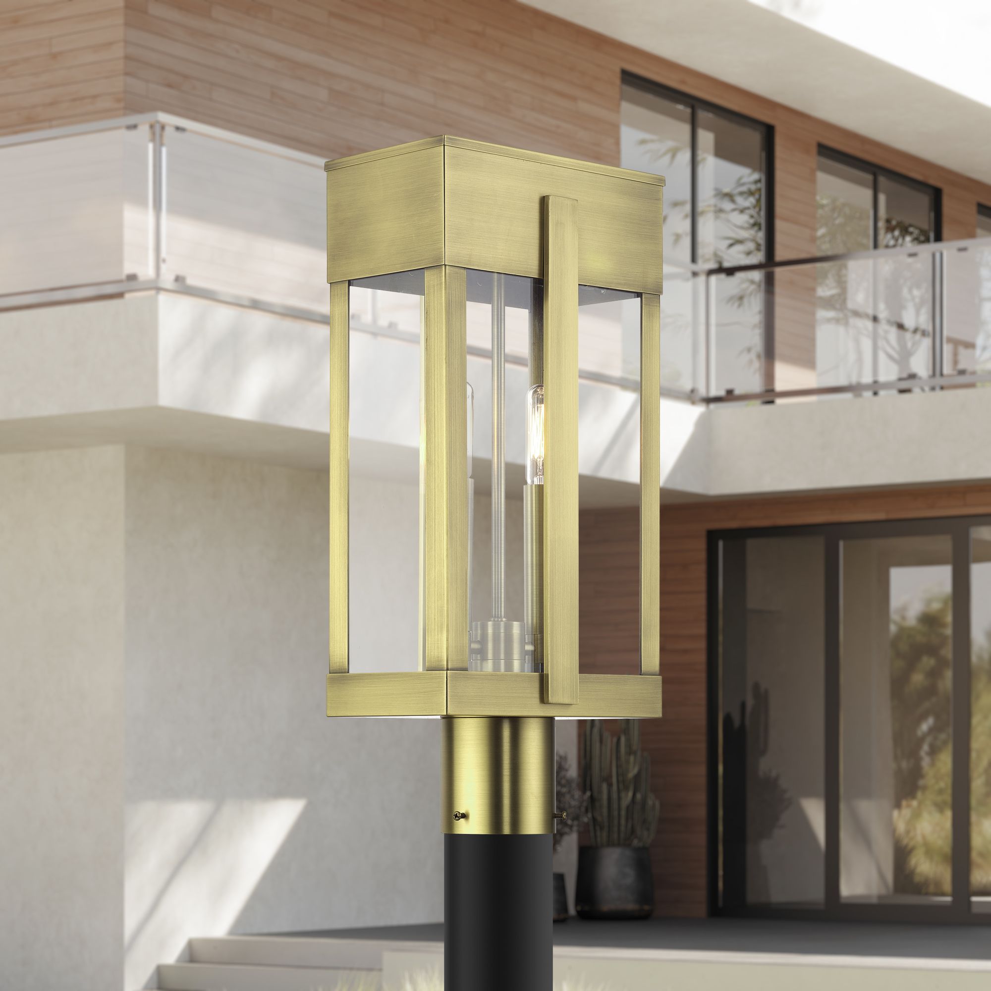 Berksford 2 Light Antique Brass Large Outdoor Post Top Lantern