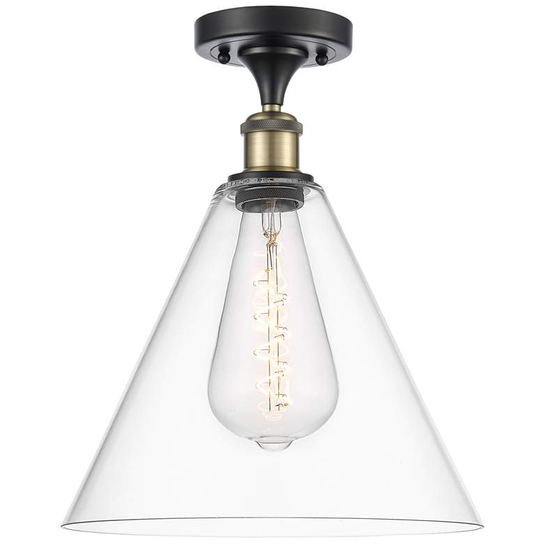 Image 1 Berkshire 12" Semi-Flush Mount - Black Antique Brass - Clear Shade