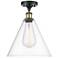Berkshire  12" Semi-Flush Mount - Black Antique Brass - Clear Shade