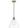 Berkshire 12" Wide Antique Brass Corded Mini Pendant w/ Clear Shade