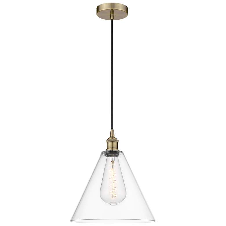 Image 1 Berkshire 12" Wide Antique Brass Corded Mini Pendant w/ Clear Shade