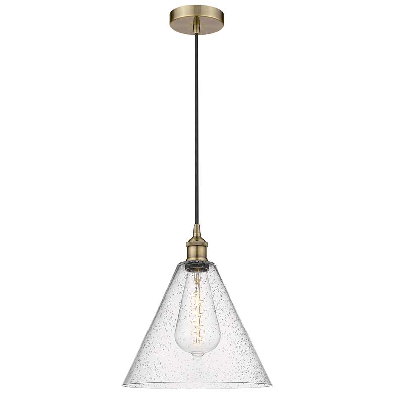 Image 1 Berkshire 12" Wide Antique Brass Corded Mini Pendant w/ Seedy Shade