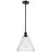Berkshire 12" Wide Matte Black and Seedy Glass Mini Pendant