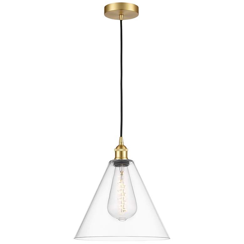 Image 1 Berkshire 12" Wide Satin Gold Corded Mini Pendant With Clear Shade