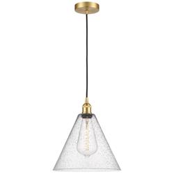 Berkshire 12&quot; Wide Satin Gold Corded Mini Pendant With Seedy Shade