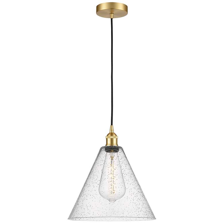 Image 1 Berkshire 12" Wide Satin Gold Corded Mini Pendant With Seedy Shade