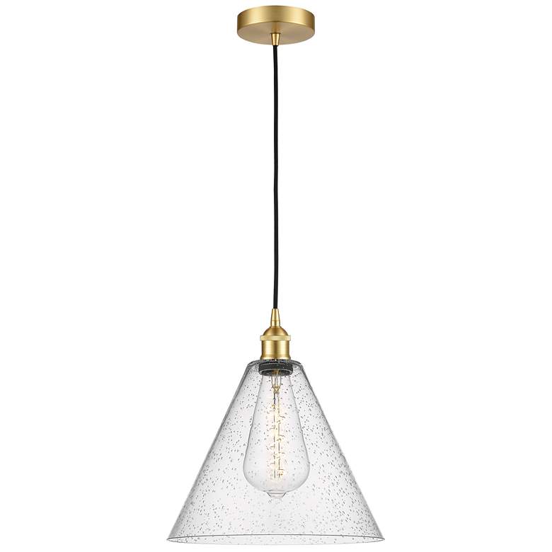 Image 1 Berkshire 12" Wide Satin Gold Corded Mini Pendant With Seedy Shade
