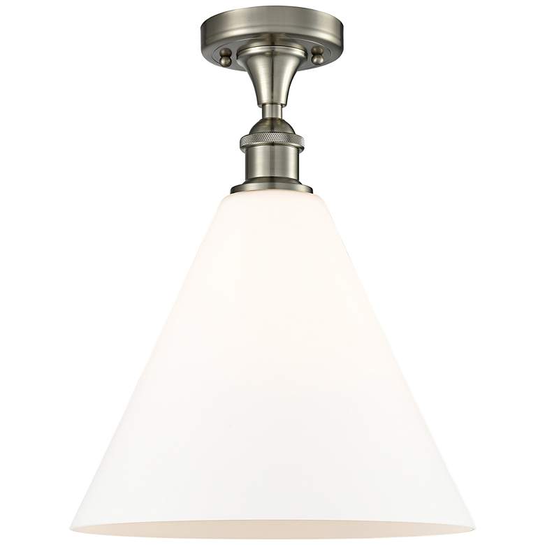 Image 1 Berkshire 12" Wide Satin Nickel Ceiling Light w/ White Glass