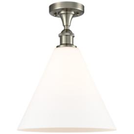 Berkshire 12" Wide Satin Nickel Ceiling Light w/ White Glass Berkshire 12" Wide Satin Nickel Ceiling Light w/ White Glass