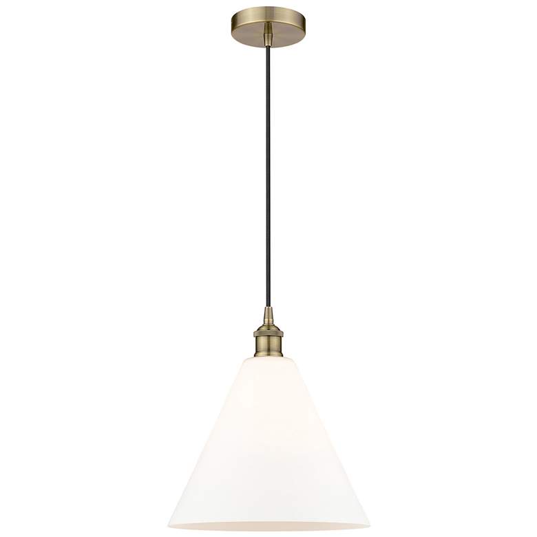 Image 1 Berkshire 12"W Antique Brass Corded Mini Pendant w/ Matte White Shade