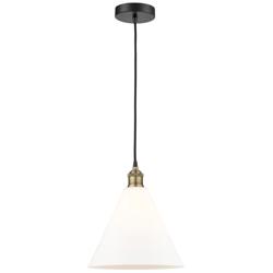 Berkshire 12"W Black Antique Brass Mini Pendant w/ White Shade