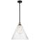 Berkshire 16" Black Antique Brass LED Pendant With Seedy Shade