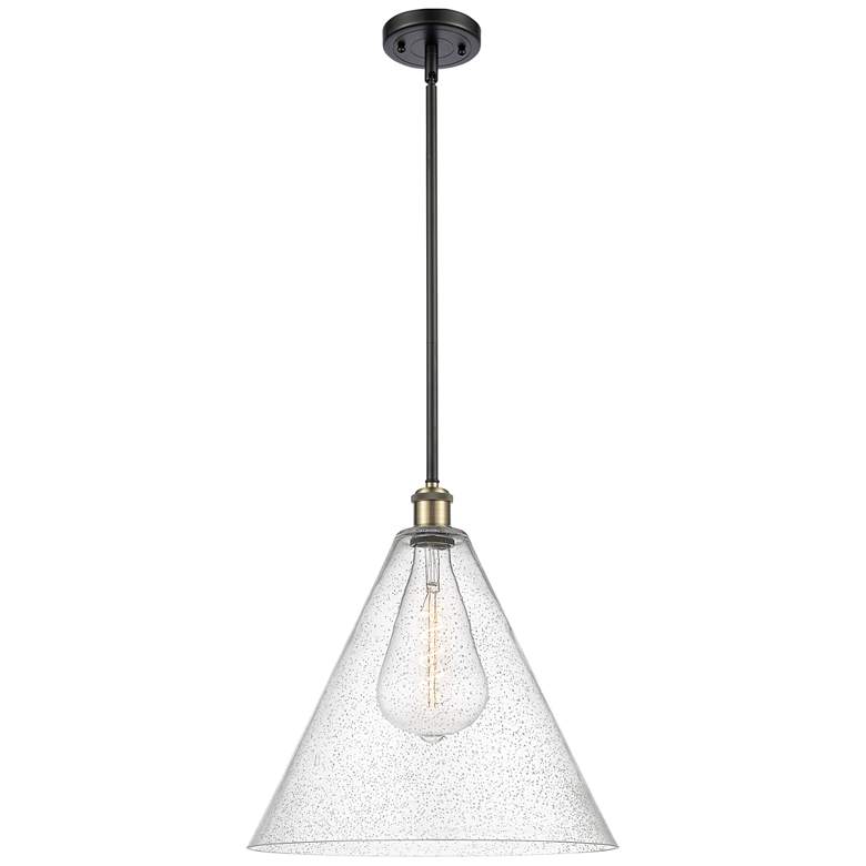 Image 1 Berkshire 16" Black Antique Brass LED Pendant With Seedy Shade