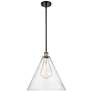 Berkshire 16" Black Antique Brass LED Pendant With Seedy Shade
