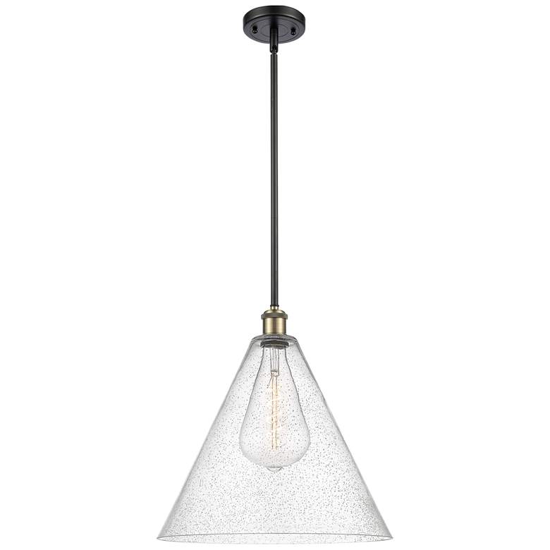 Image 1 Berkshire 16" Black Antique Brass LED Pendant With Seedy Shade