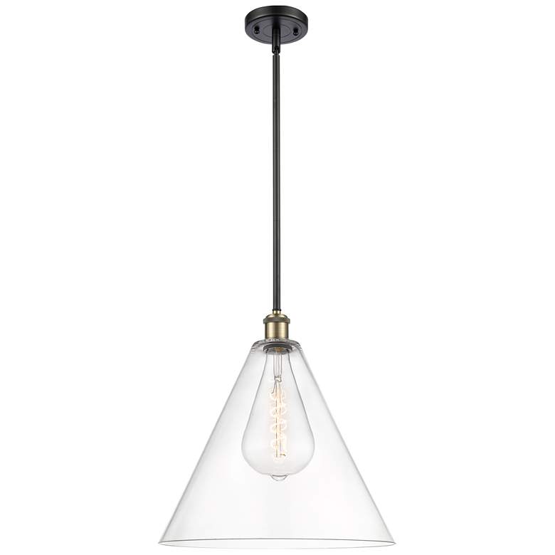 Image 1 Berkshire 16" Black Antique Brass Pendant With Clear Shade