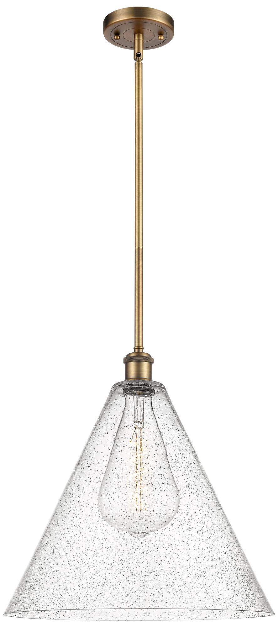 Berkshire 16" Brushed Brass LED Pendant With Seedy Shade - Made to Ord