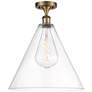 Berkshire  16" Semi-Flush Mount - Brushed Brass - Clear Shade