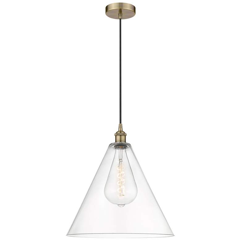 Image 1 Berkshire 16" Wide Antique Brass Corded Mini Pendant w/ Clear Shade
