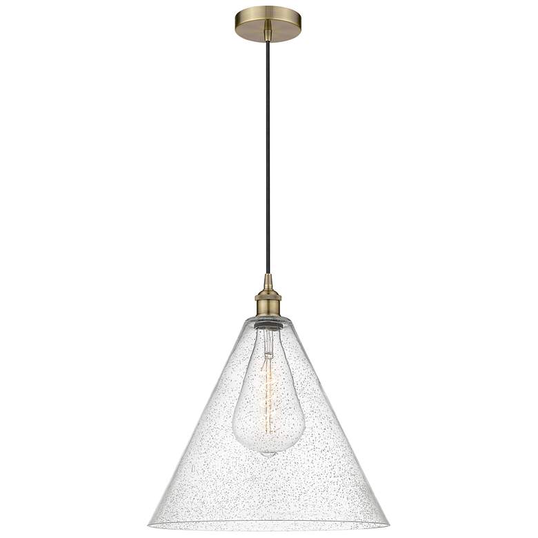 Image 1 Berkshire 16" Wide Antique Brass Corded Mini Pendant w/ Seedy Shade