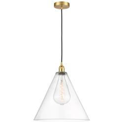 Berkshire 16&quot; Wide Satin Gold Corded Mini Pendant With Clear Shade