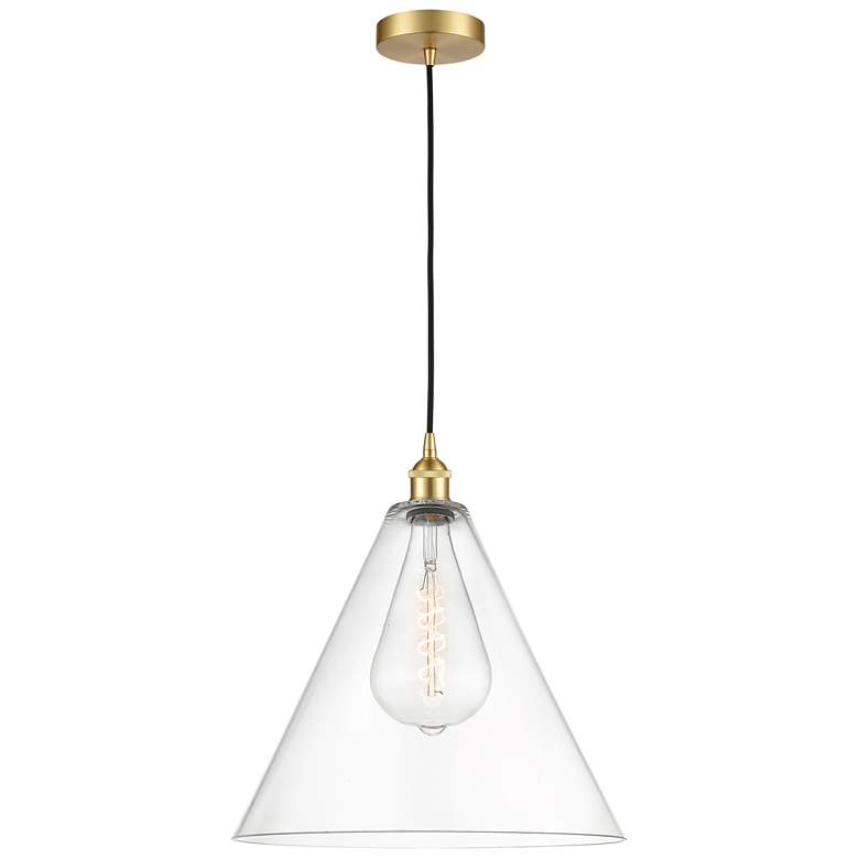 Image 1 Berkshire 16 inch Wide Satin Gold Corded Mini Pendant With Clear Shade