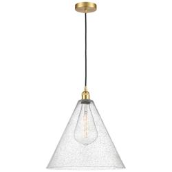 Berkshire 16&quot; Wide Satin Gold Corded Mini Pendant With Seedy Shade