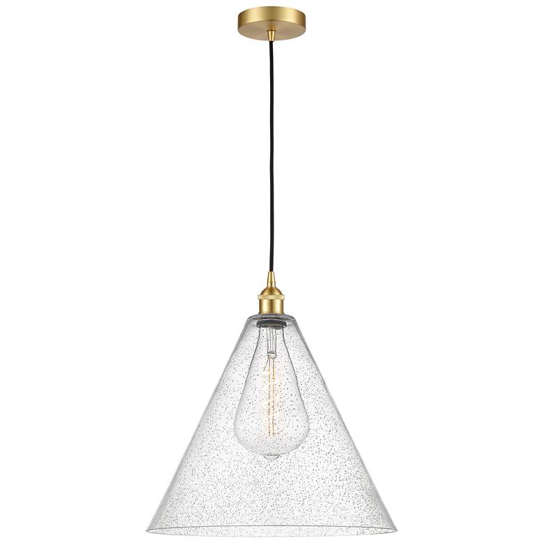 Image 1 Berkshire 16 inch Wide Satin Gold Corded Mini Pendant With Seedy Shade