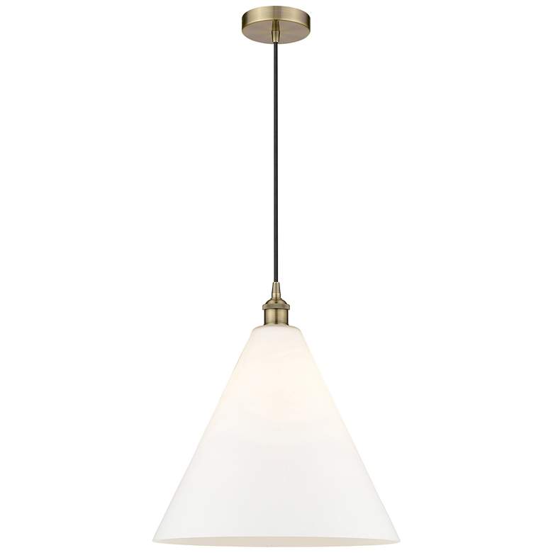 Image 1 Berkshire 16"W Antique Brass Corded Mini Pendant w/ Matte White Shade