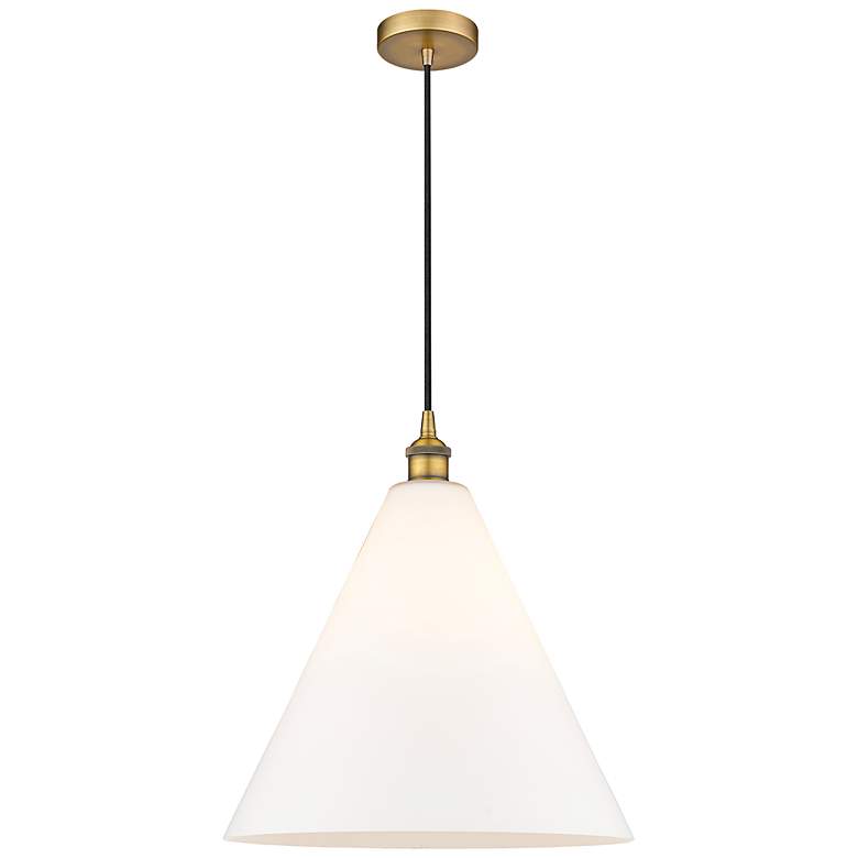 Image 1 Berkshire 16"W Brushed Brass Pendant Light with White Glass