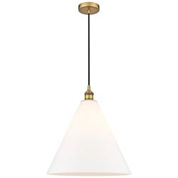 Berkshire 16"W Brushed Brass Pendant Light with White Glass