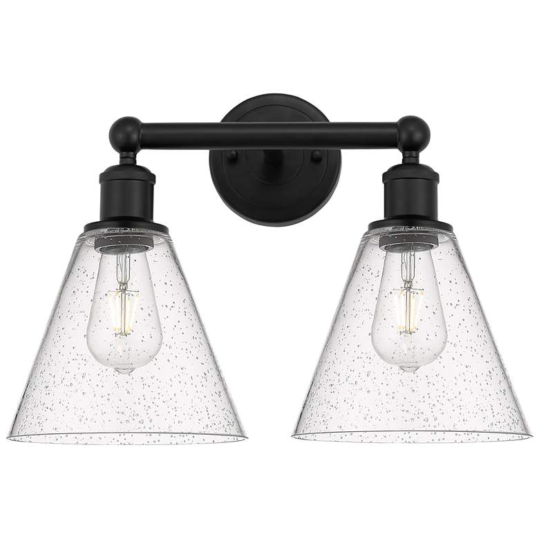 Image 1 Berkshire 17" Wide 2 Light Matte Black Bath Vanity Light With Seedy Sh