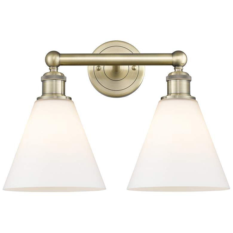 Image 1 Berkshire 17"W 2 Light Antique Brass Bath Vanity Light With White Shad