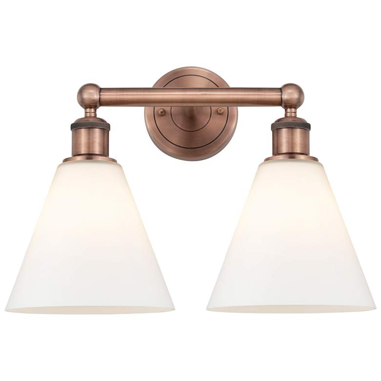Image 1 Berkshire 17"W 2 Light Antique Copper Bath Vanity Light With White Sha