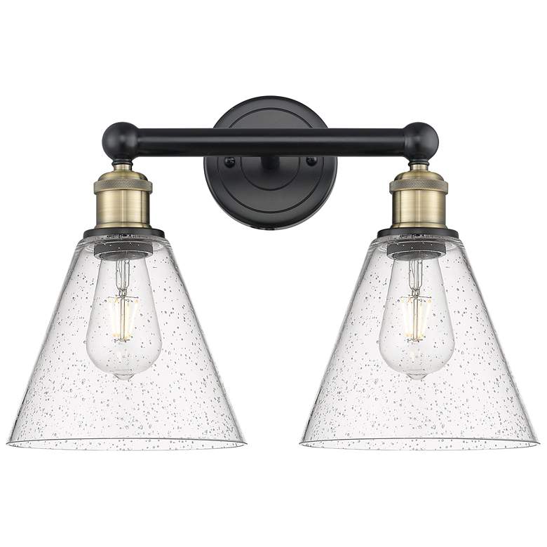 Image 1 Berkshire 17"W 2 Light Black Antique Brass Bath Light With Seedy Shade