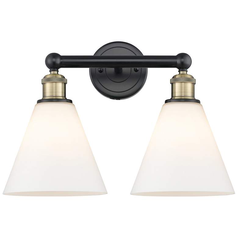 Image 1 Berkshire 17"W 2 Light Black Antique Brass Bath Light With White Shade