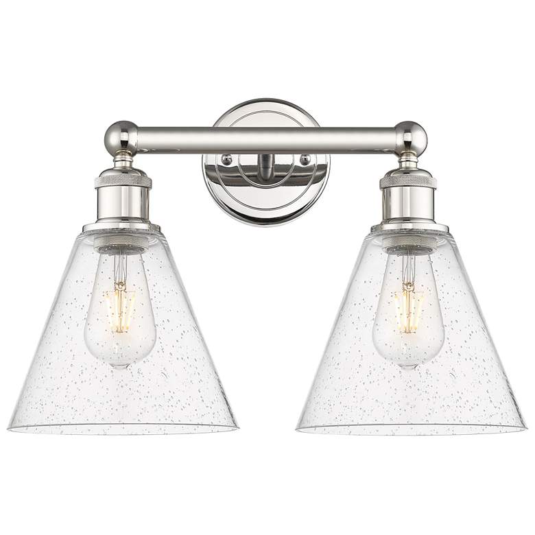 Image 1 Berkshire 17"W 2 Light Polished Nickel Bath Vanity Light With Seedy Sh