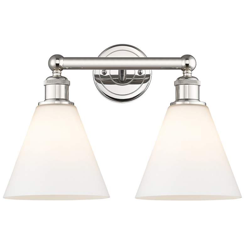 Image 1 Berkshire 17"W 2 Light Polished Nickel Bath Vanity Light With White Sh