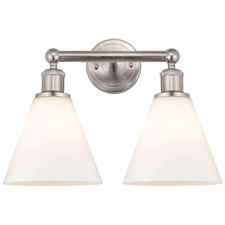 Image 1 Berkshire 17"W 2 Light Satin Nickel Bath Vanity Light With White Shade