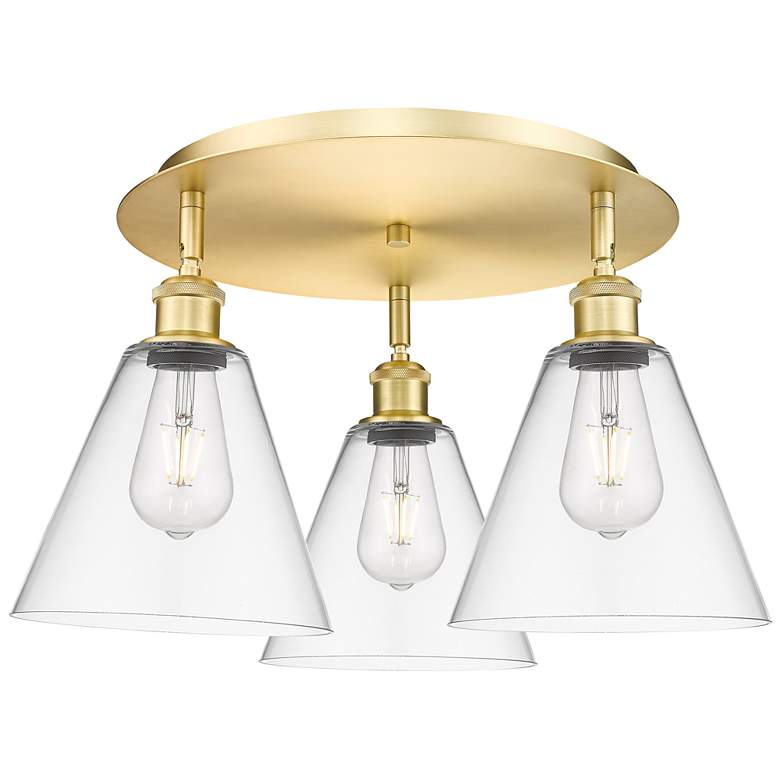 Image 1 Berkshire 19.75" Wide 3 Light Satin Gold Flush Mount With Clear Glass