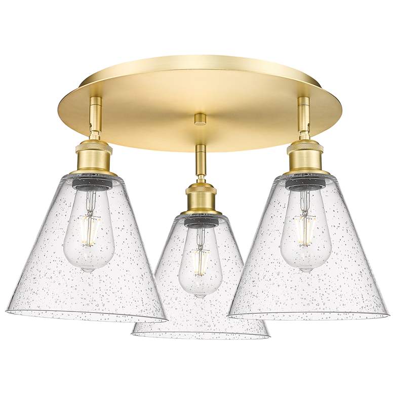 Image 1 Berkshire 19.75" Wide 3 Light Satin Gold Flush Mount With Seedy Glass