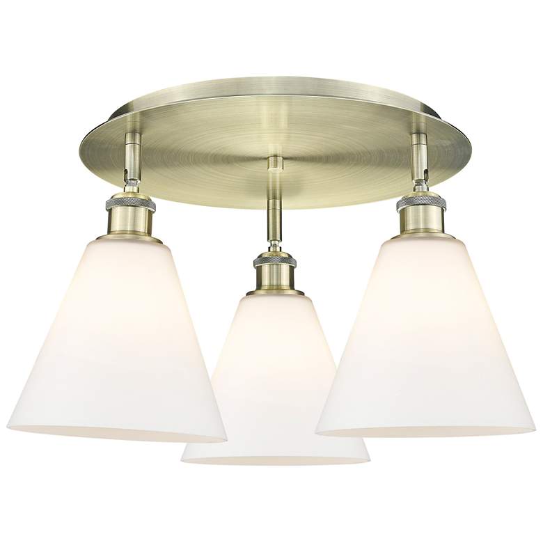 Image 1 Berkshire 19.75"W 3 Light Antique Brass Flush Mount w/ White Shade